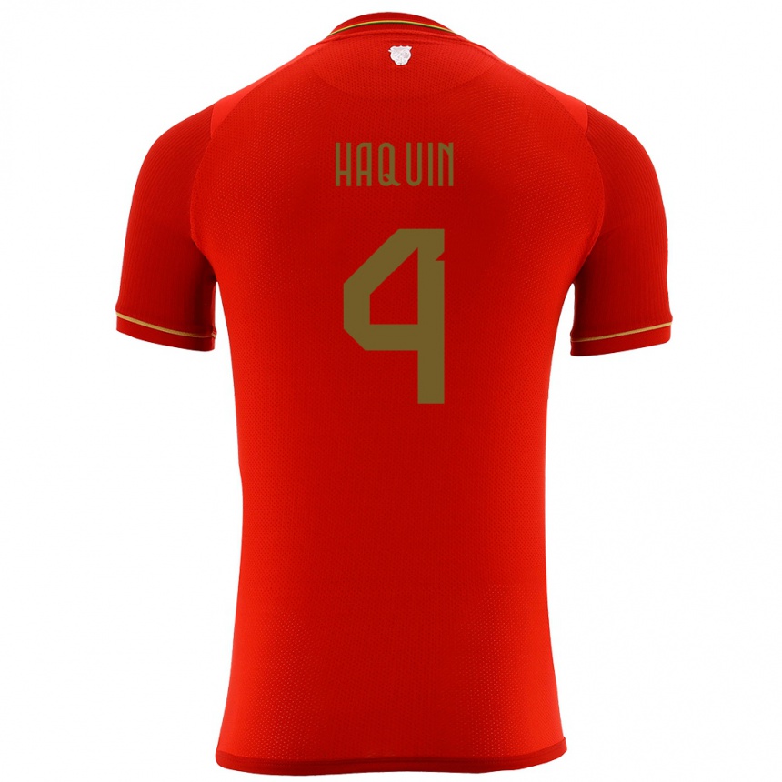 Kids Football Bolivia Luis Haquín #4 Red Away Jersey 24-26 T-Shirt Za