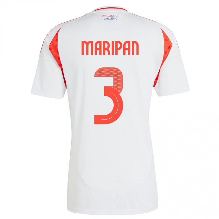 Kids Football Chile Guillermo Maripán #3 White Away Jersey 24-26 T-Shirt Za