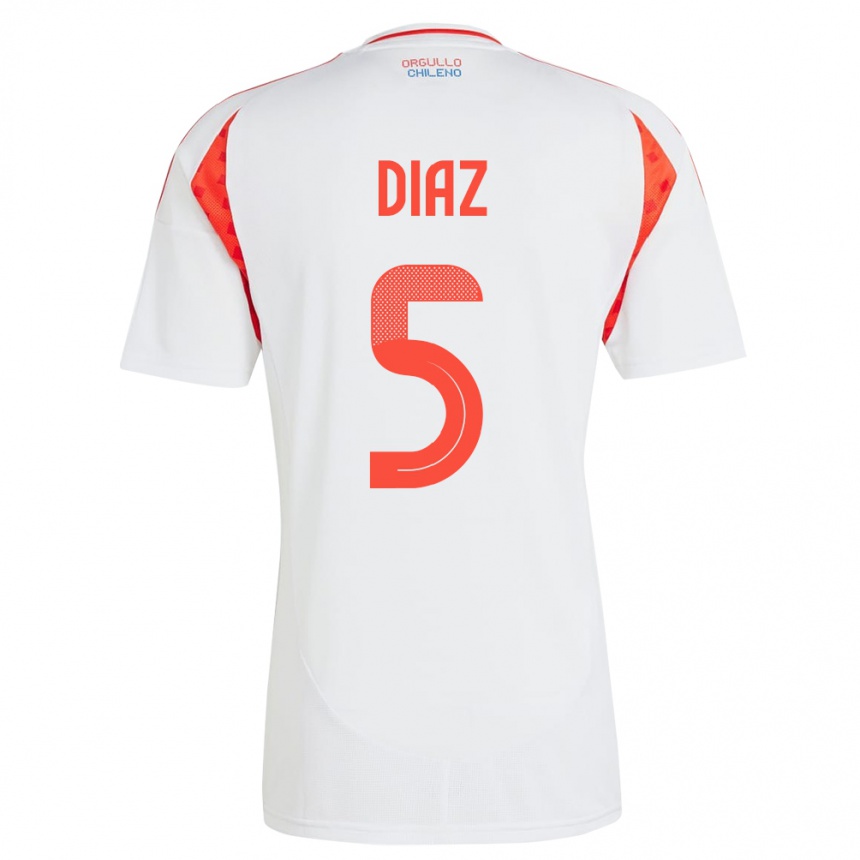 Kids Football Chile Paulo Díaz #5 White Away Jersey 24-26 T-Shirt Za