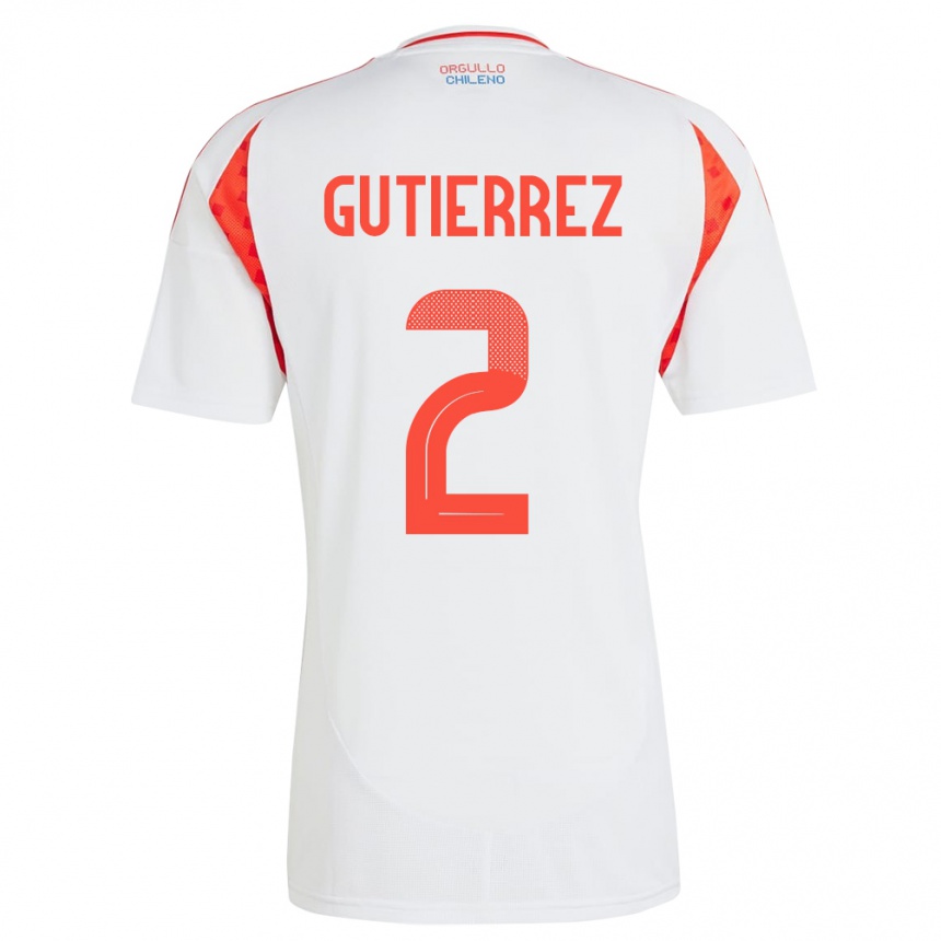 Kids Football Chile Joaquín Gutiérrez #2 White Away Jersey 24-26 T-Shirt Za