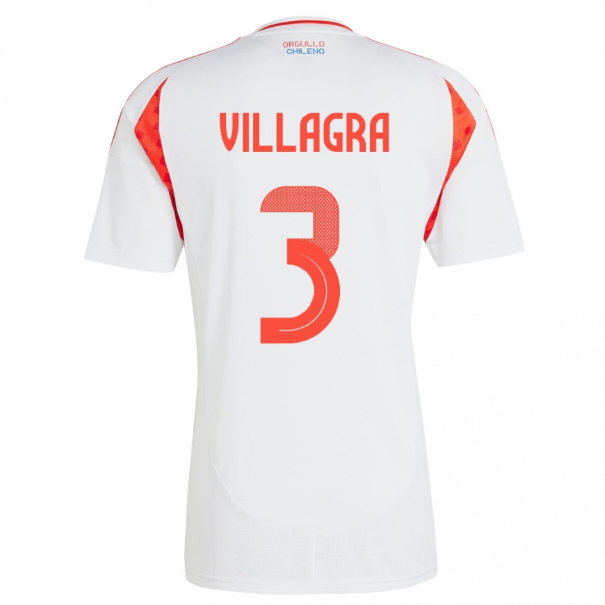 Kids Football Chile Jonathan Villagra #3 White Away Jersey 24-26 T-Shirt Za