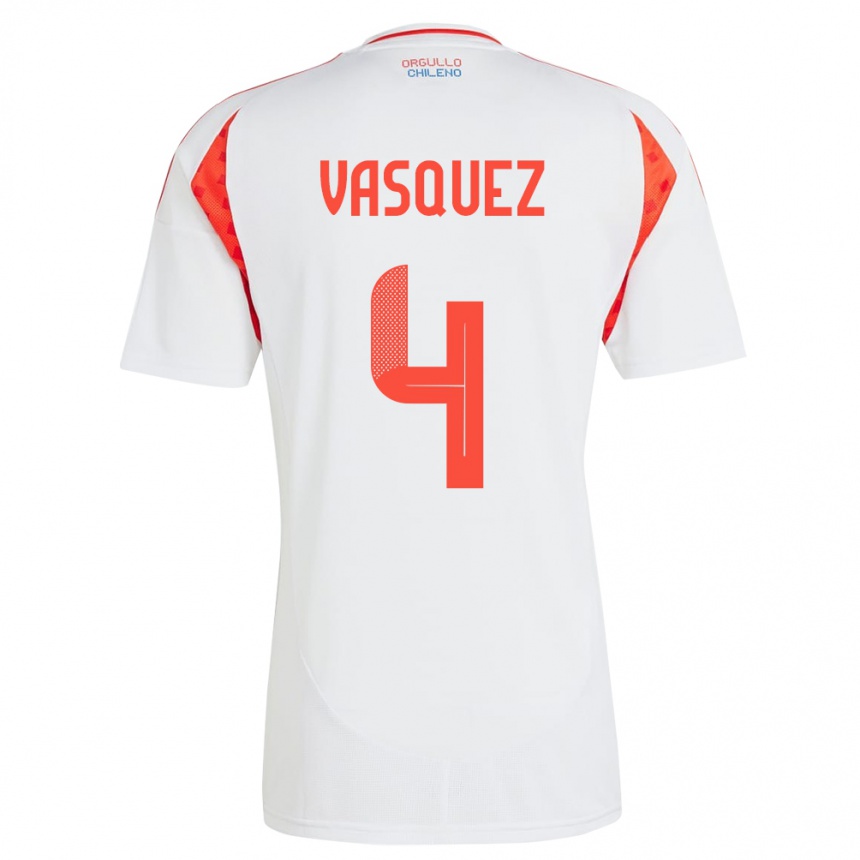 Kids Football Chile Matías Vásquez #4 White Away Jersey 24-26 T-Shirt Za