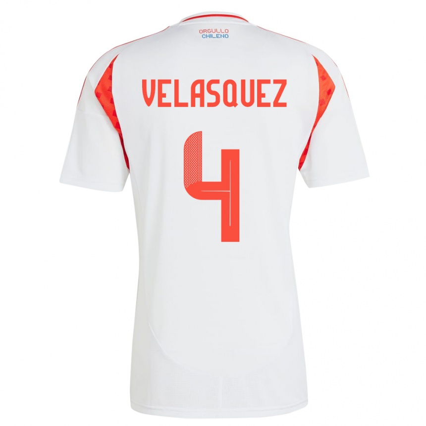 Kids Football Chile Lucas Velásquez #4 White Away Jersey 24-26 T-Shirt Za