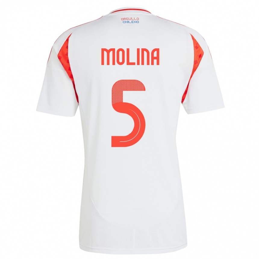 Kids Football Chile Benjamín Molina #5 White Away Jersey 24-26 T-Shirt Za