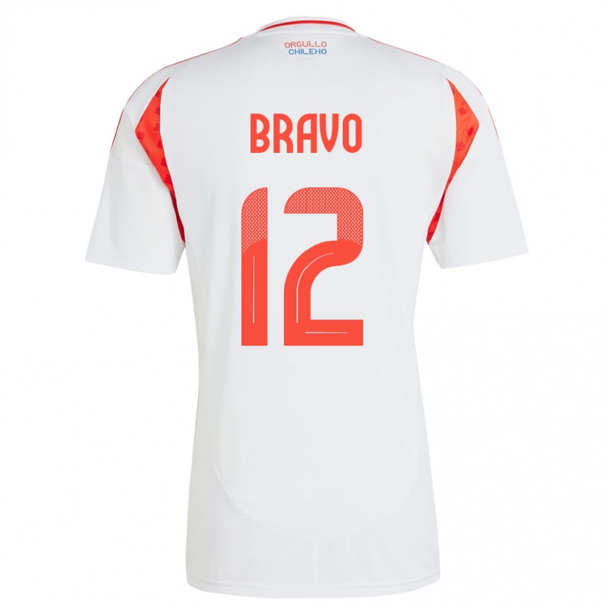 Kids Football Chile Christian Bravo #12 White Away Jersey 24-26 T-Shirt Za