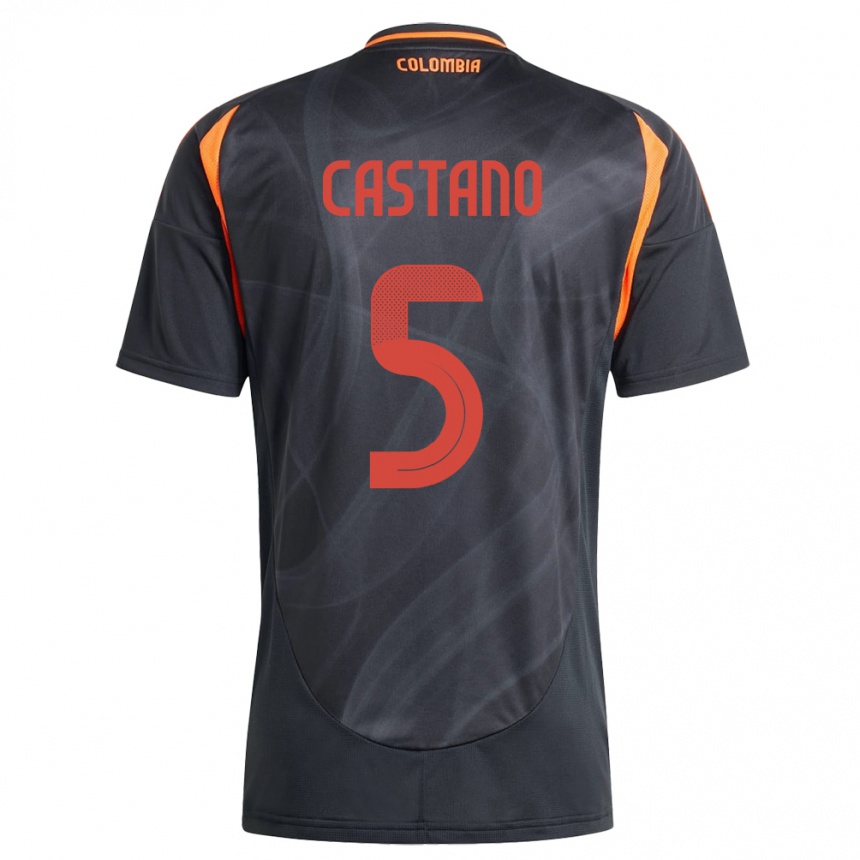 Kids Football Colombia Kevin Castaño #5 Black Away Jersey 24-26 T-Shirt Za