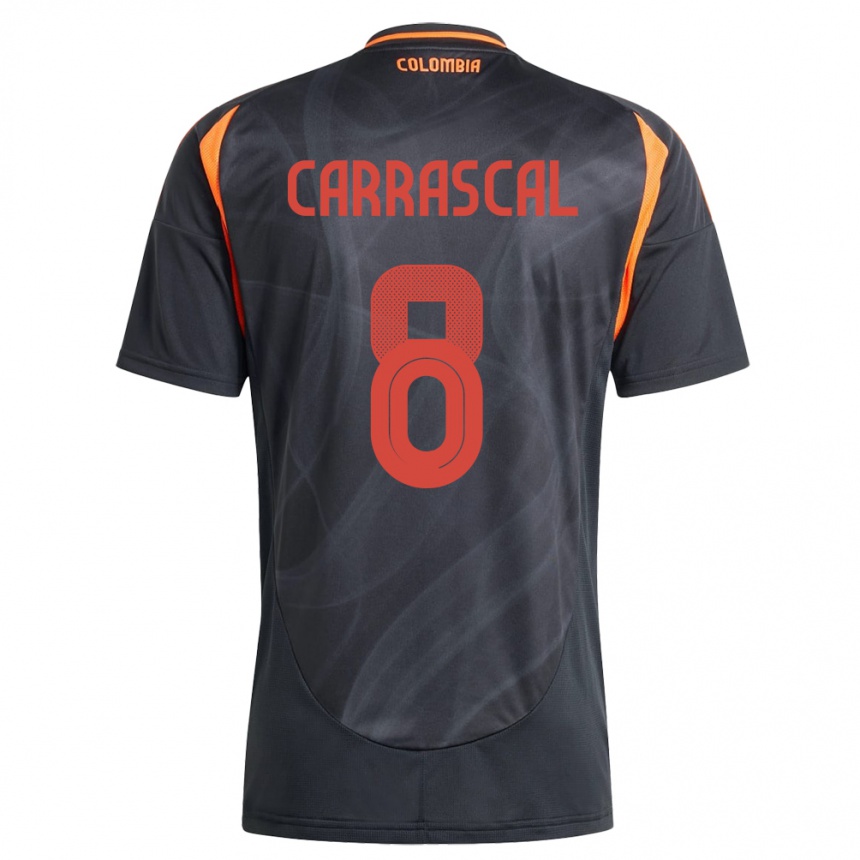 Kids Football Colombia Jorge Carrascal #8 Black Away Jersey 24-26 T-Shirt Za