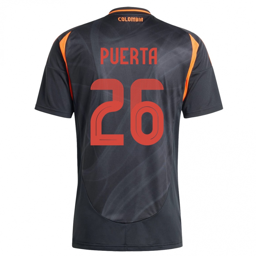 Kids Football Colombia Gustavo Puerta #26 Black Away Jersey 24-26 T-Shirt Za