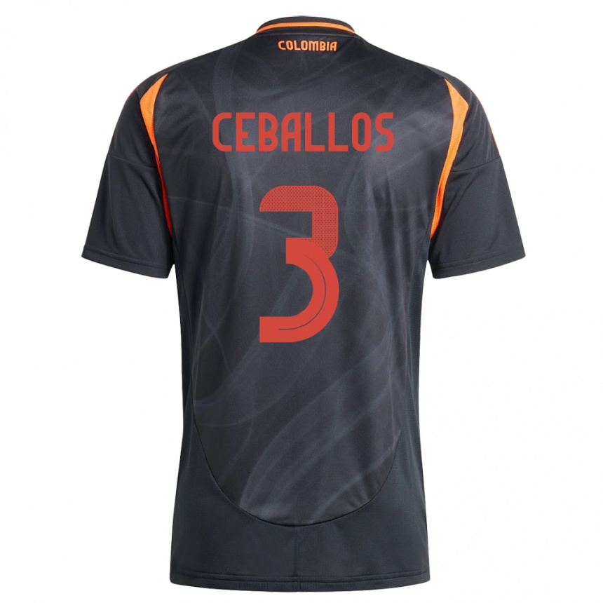 Kids Football Colombia Brayan Ceballos #3 Black Away Jersey 24-26 T-Shirt Za