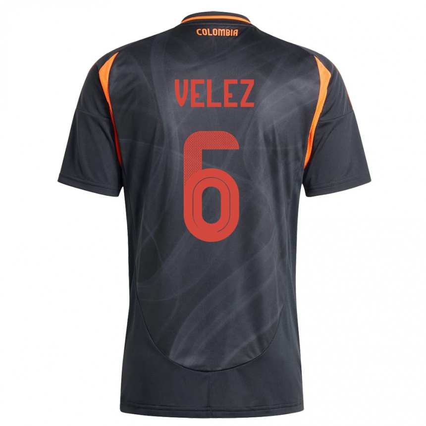 Kids Football Colombia Jhon Vélez #6 Black Away Jersey 24-26 T-Shirt Za