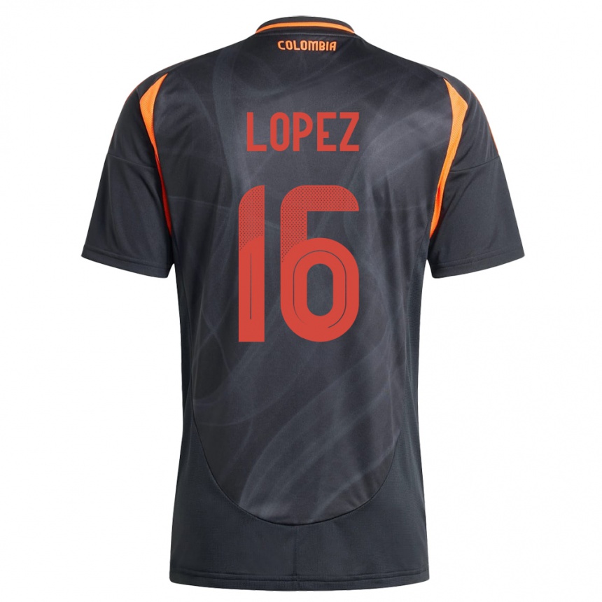 Kids Football Colombia William López #16 Black Away Jersey 24-26 T-Shirt Za