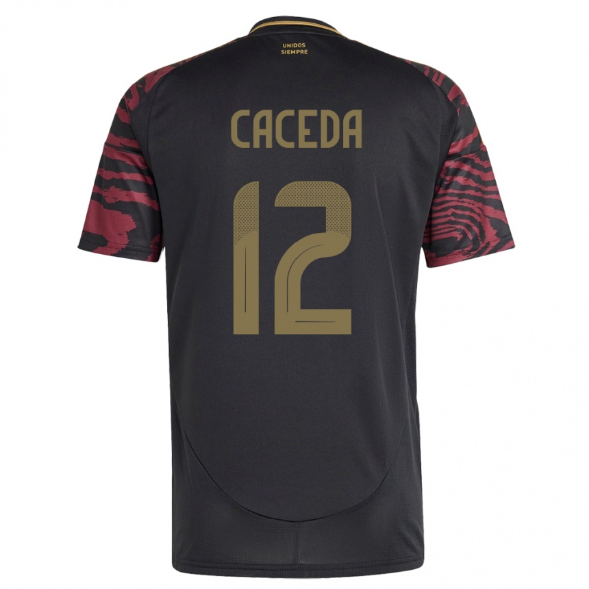 Kids Football Peru Carlos Cáceda #12 Black Away Jersey 24-26 T-Shirt Za