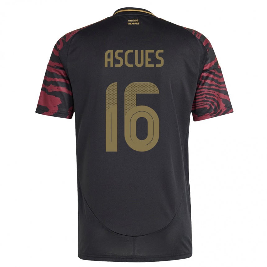 Kids Football Peru Carlos Ascues #16 Black Away Jersey 24-26 T-Shirt Za