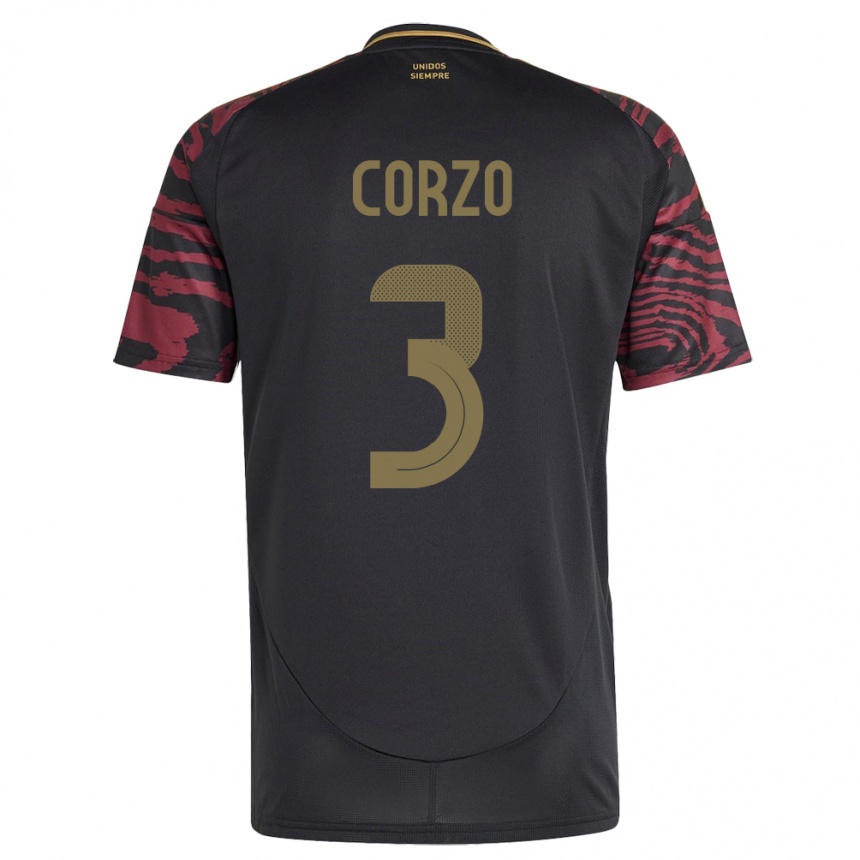 Kids Football Peru Aldo Corzo #3 Black Away Jersey 24-26 T-Shirt Za