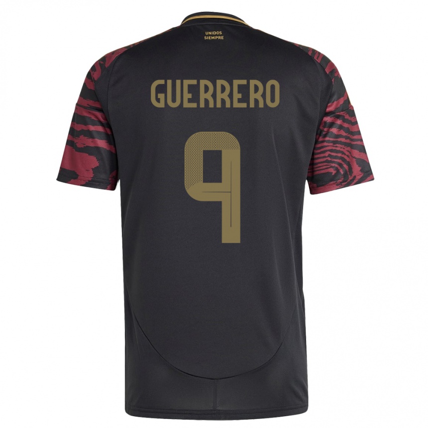 Kids Football Peru Paolo Guerrero #9 Black Away Jersey 24-26 T-Shirt Za