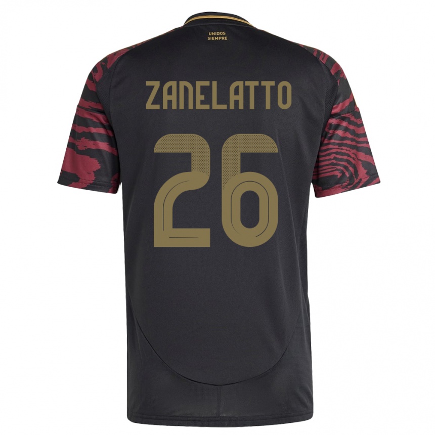 Kids Football Peru Franco Zanelatto #26 Black Away Jersey 24-26 T-Shirt Za