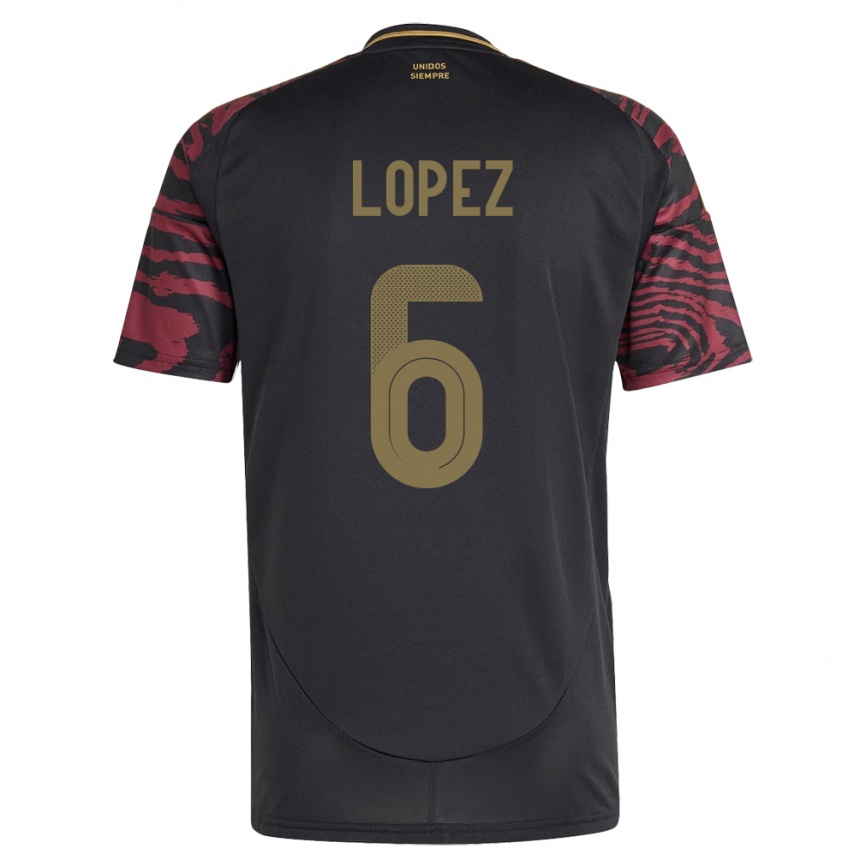 Kids Football Peru Marcos López #6 Black Away Jersey 24-26 T-Shirt Za