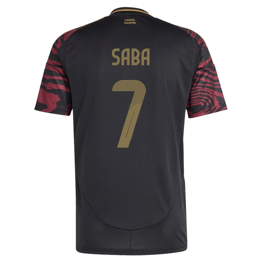 Kids Football Peru Emilio Saba #7 Black Away Jersey 24-26 T-Shirt Za