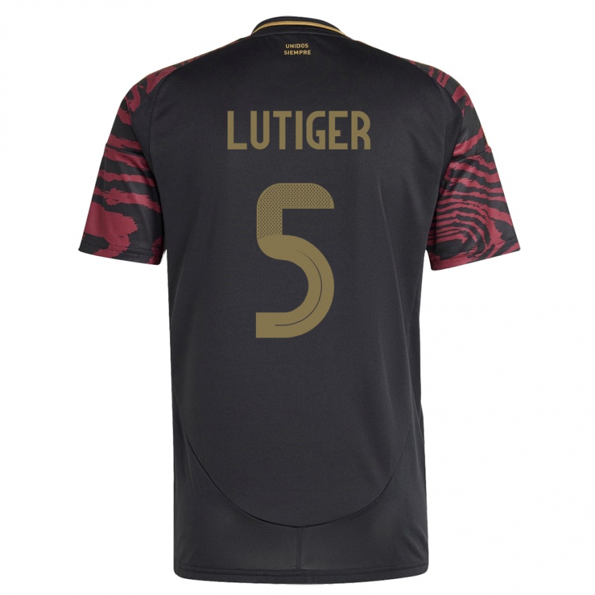 Kids Football Peru Rafael Lutiger #5 Black Away Jersey 24-26 T-Shirt Za