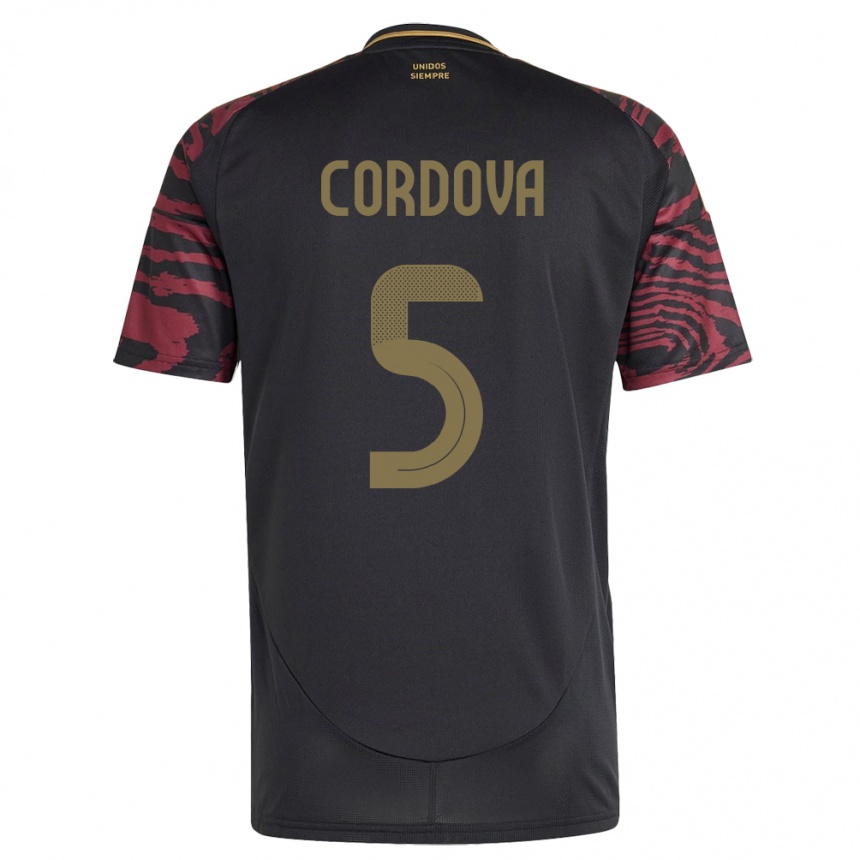 Kids Football Peru Bryan Córdova #5 Black Away Jersey 24-26 T-Shirt Za