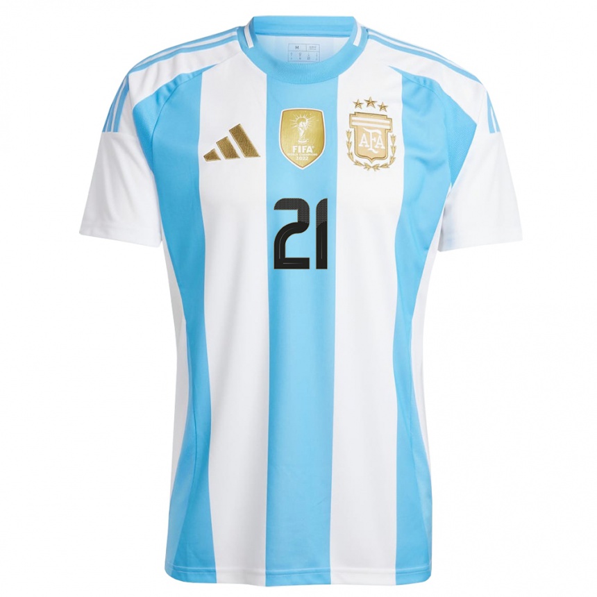 Men Football Argentina Paulo Dybala #21 White Blue Home Jersey 24-26 T-Shirt Za