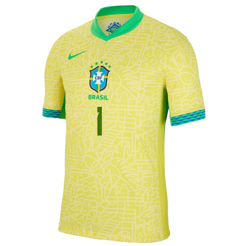 Men Football Brazil Marcelo Eraclito #1 Yellow Home Jersey 24-26 T-Shirt Za