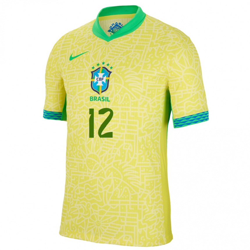 Men Football Brazil Weverton #12 Yellow Home Jersey 24-26 T-Shirt Za