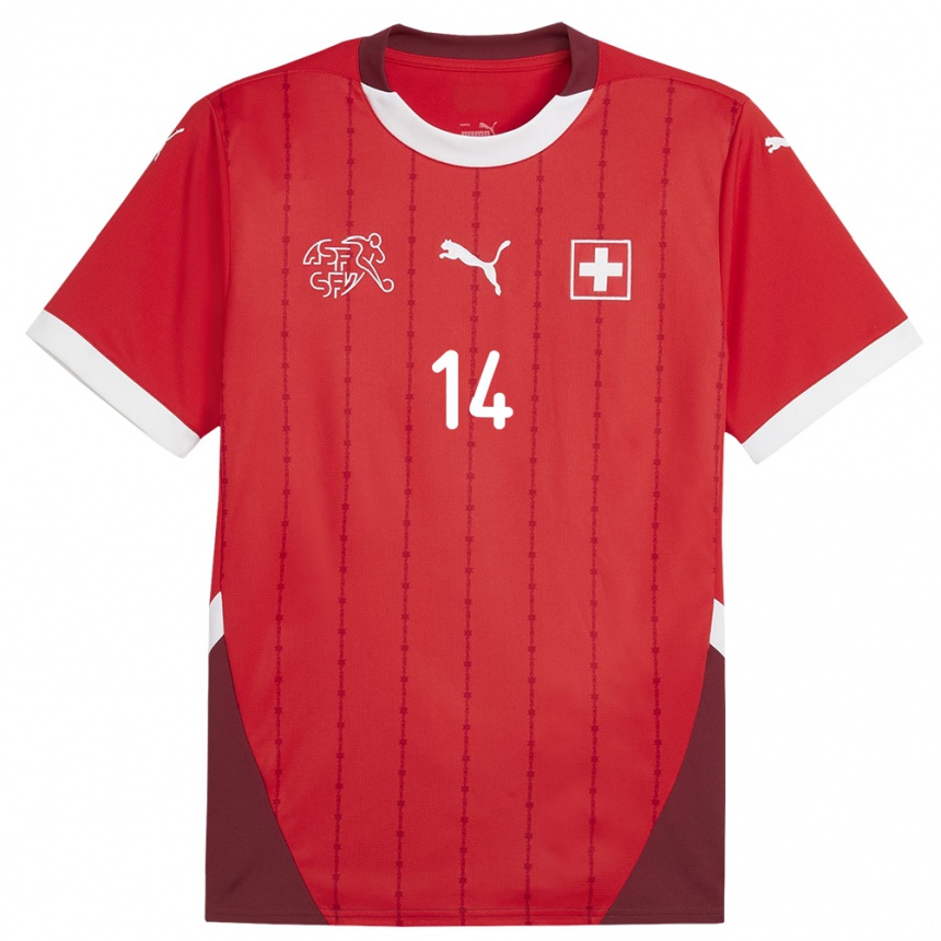 Men Football Switzerland Steven Zuber #14 Red Home Jersey 24-26 T-Shirt Za