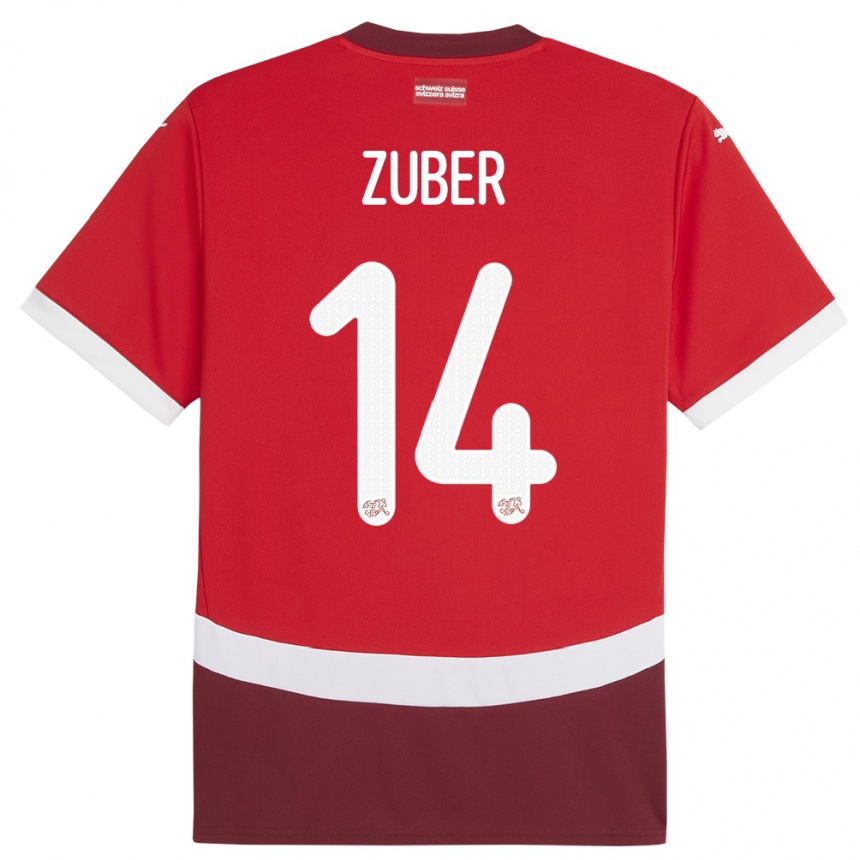 Men Football Switzerland Steven Zuber #14 Red Home Jersey 24-26 T-Shirt Za