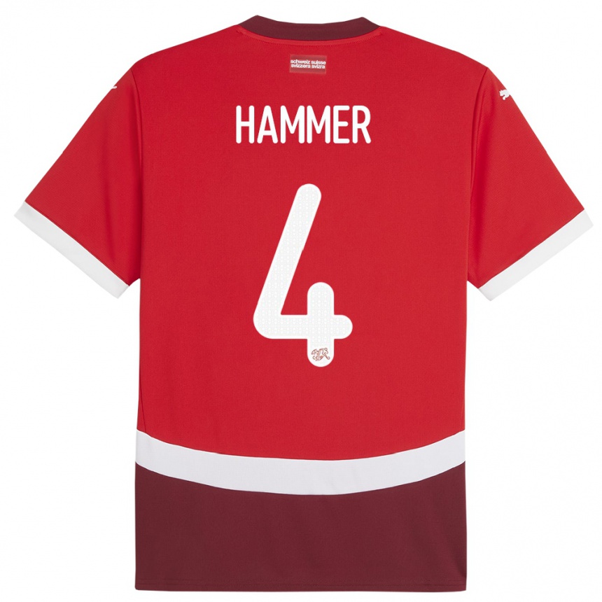 Men Football Switzerland Pascal Hammer #4 Red Home Jersey 24-26 T-Shirt Za