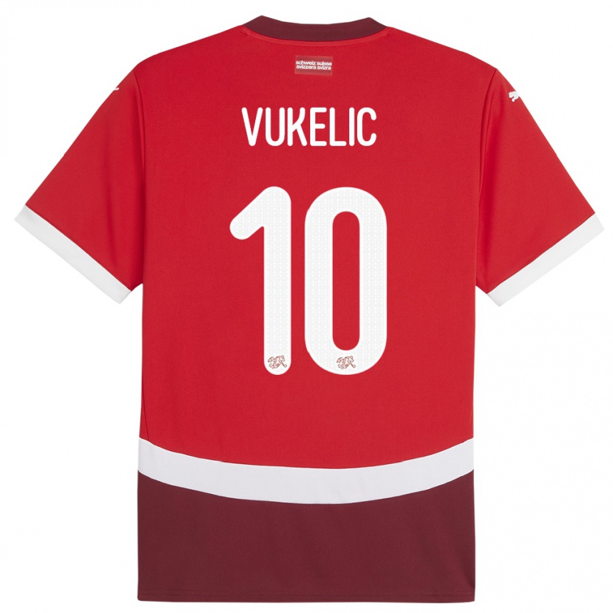 Men Football Switzerland Mile Vukelic #10 Red Home Jersey 24-26 T-Shirt Za