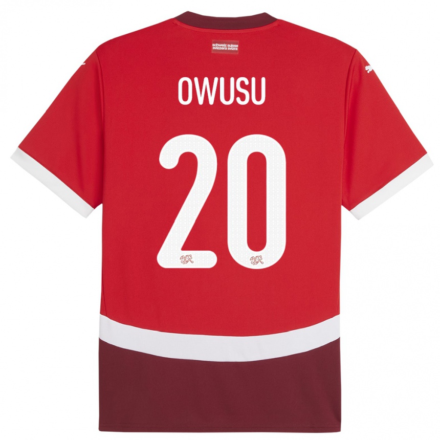 Men Football Switzerland Tyron Owusu #20 Red Home Jersey 24-26 T-Shirt Za