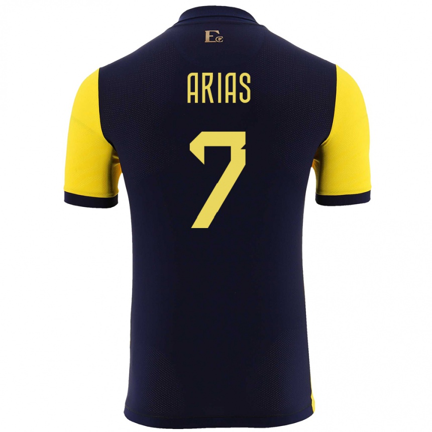 Men Football Ecuador Emily Arias #7 Yellow Home Jersey 24-26 T-Shirt Za