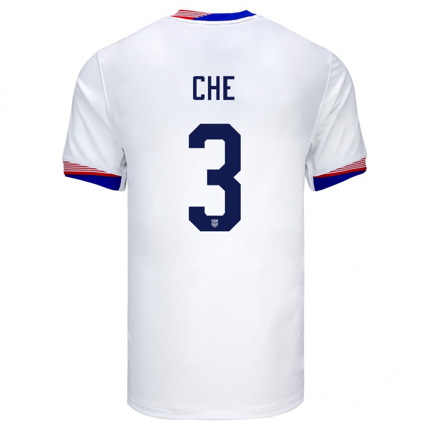 Men Football United States Justin Che #3 White Home Jersey 24-26 T-Shirt Za