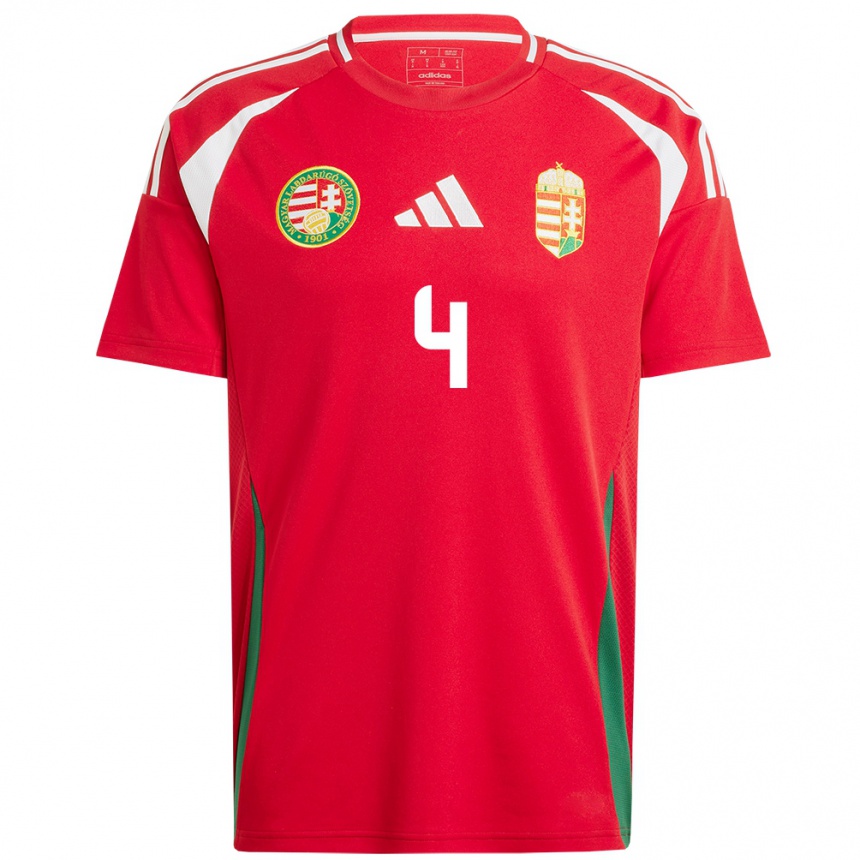 Men Football Hungary Bálint Kiss #4 Red Home Jersey 24-26 T-Shirt Za