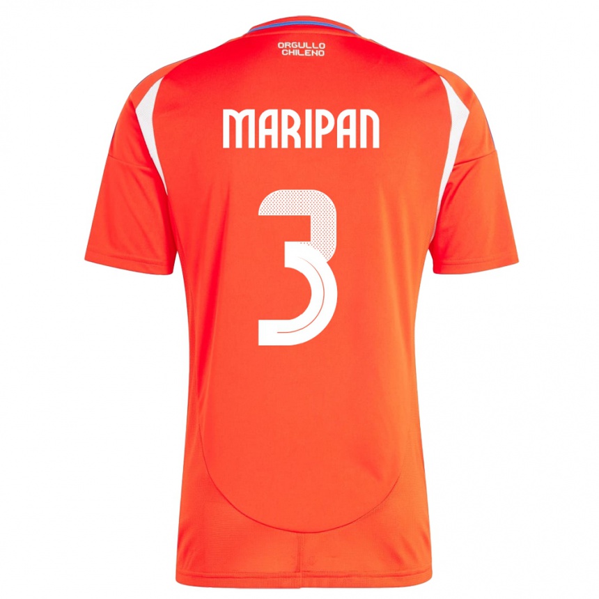 Men Football Chile Guillermo Maripán #3 Red Home Jersey 24-26 T-Shirt Za