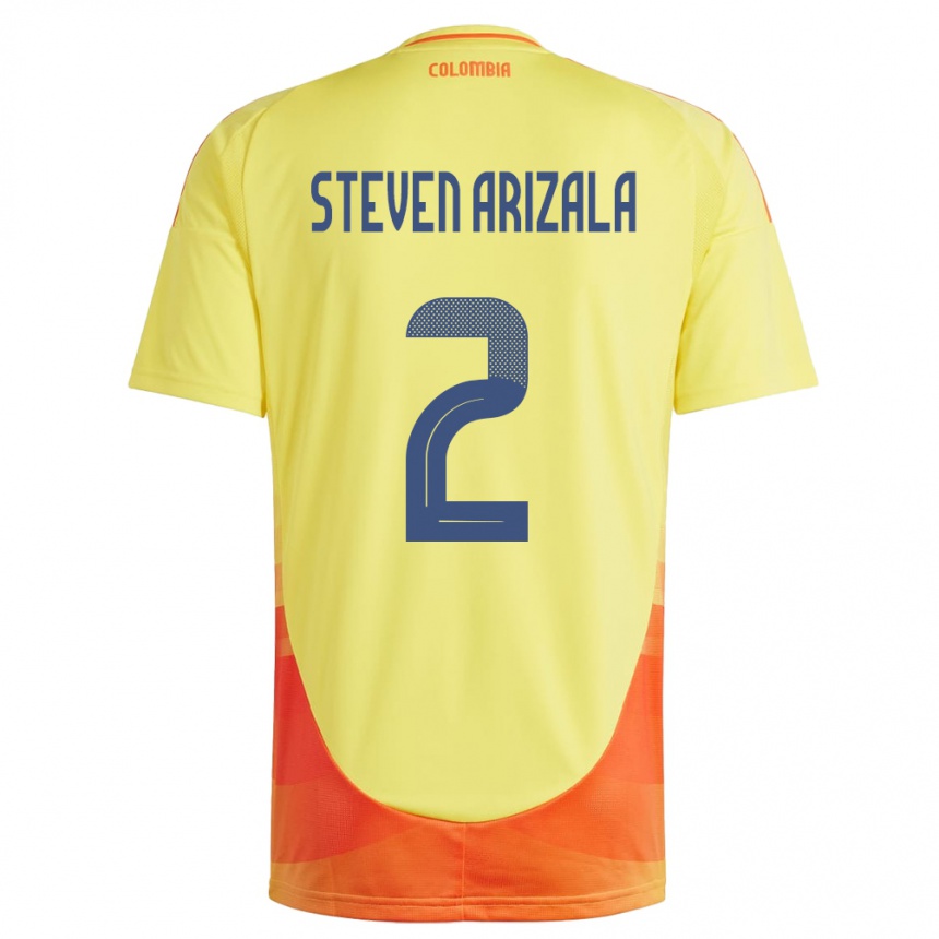 Men Football Colombia Elver Steven Arizala #2 Yellow Home Jersey 24-26 T-Shirt Za