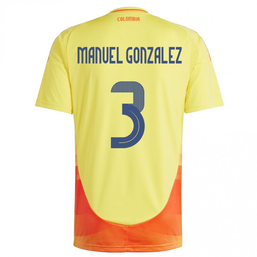 Men Football Colombia Carlos Manuel González #3 Yellow Home Jersey 24-26 T-Shirt Za