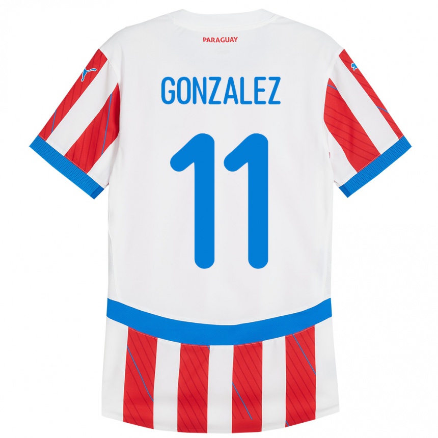 Men Football Paraguay Enso González #11 White Red Home Jersey 24-26 T-Shirt Za