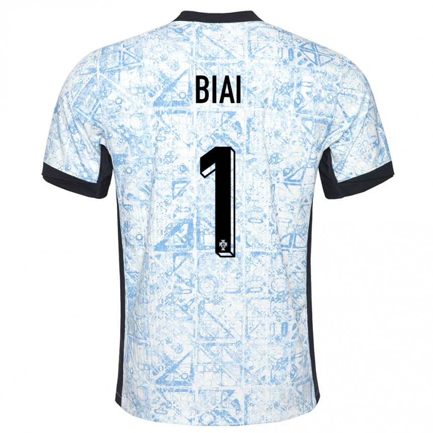 Men Football Portugal Celton Biai #1 Cream Blue Away Jersey 24-26 T-Shirt Za