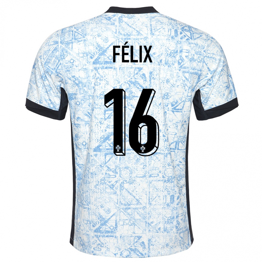 Men Football Portugal Hugo Felix #16 Cream Blue Away Jersey 24-26 T-Shirt Za