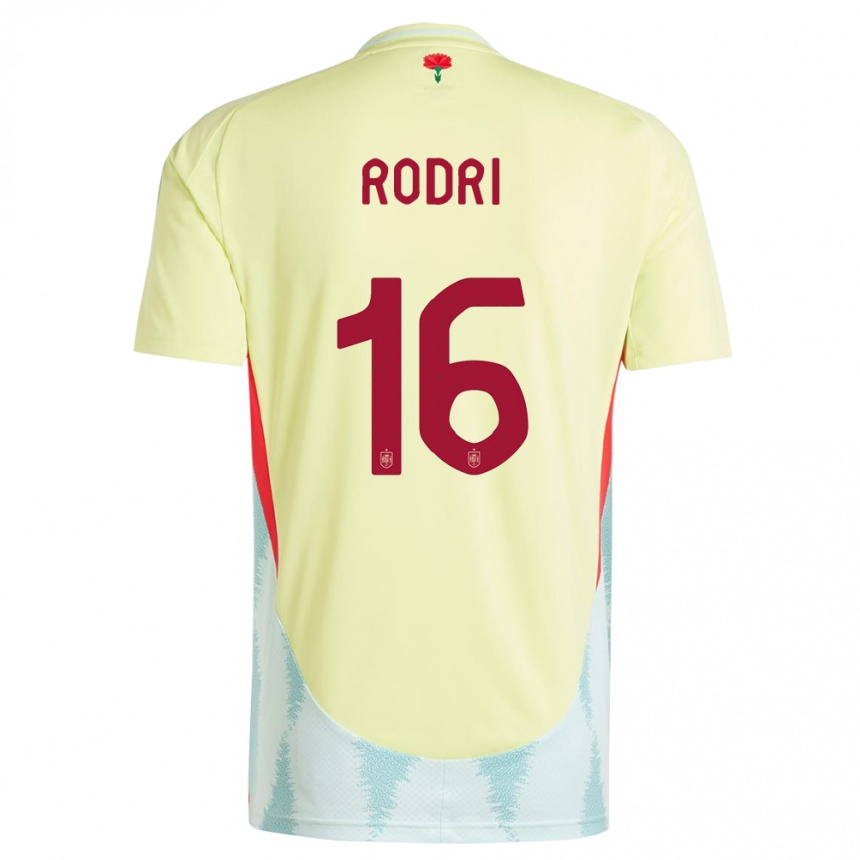 Men Football Spain Rodri #16 Yellow Away Jersey 24-26 T-Shirt Za