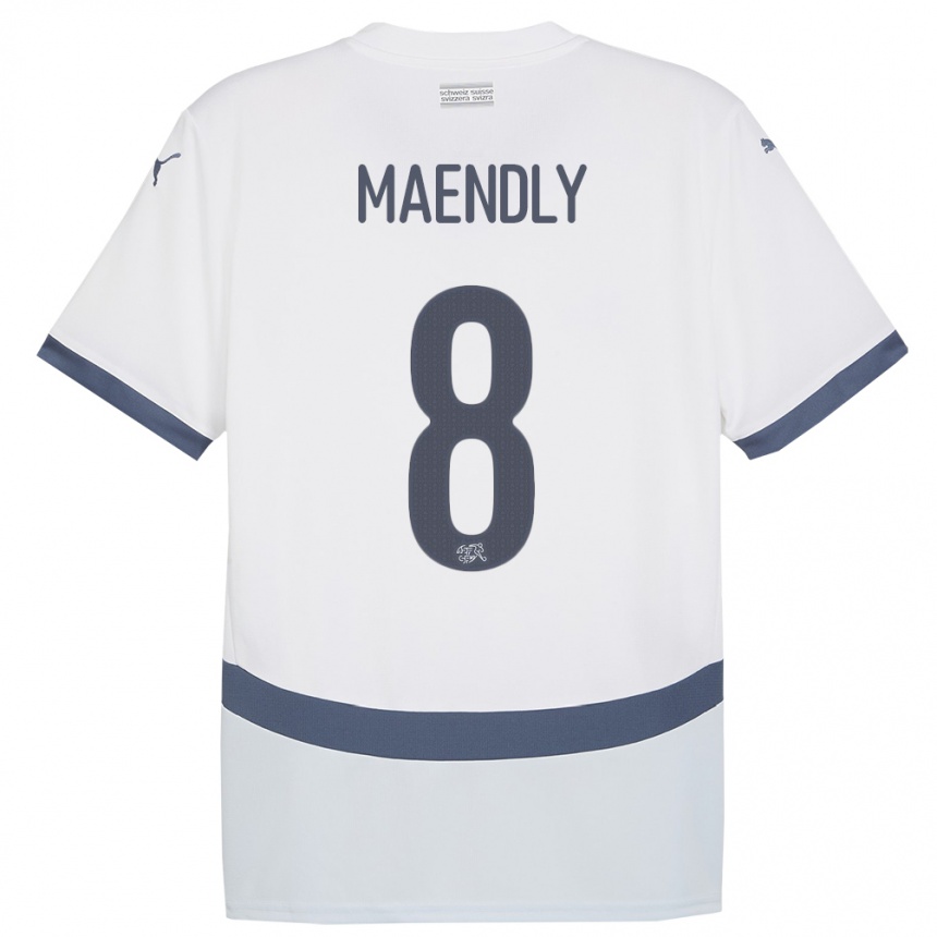 Men Football Switzerland Sandy Maendly #8 White Away Jersey 24-26 T-Shirt Za