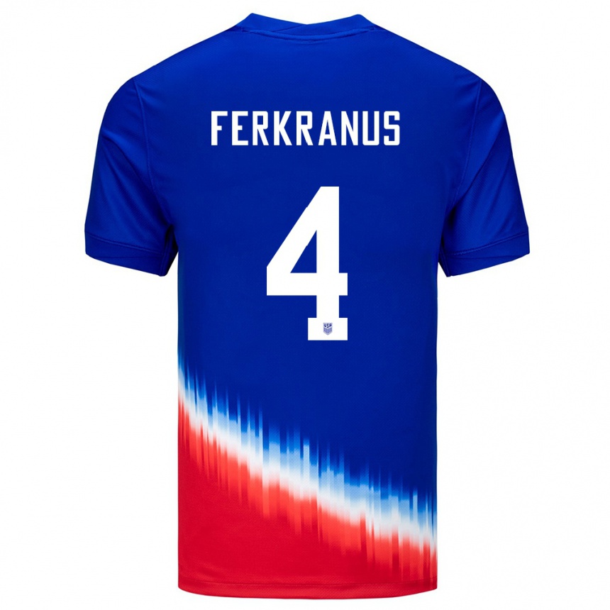 Men Football United States Marcus Ferkranus #4 Blue Away Jersey 24-26 T-Shirt Za