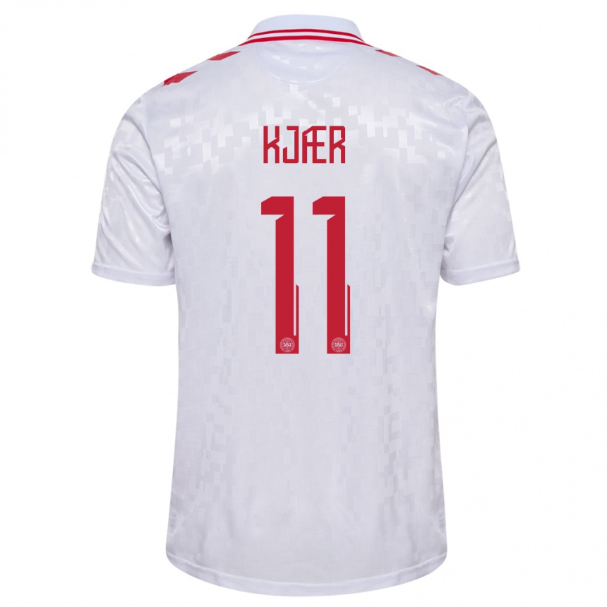 Men Football Denmark Jeppe Kjær #11 White Away Jersey 24-26 T-Shirt Za