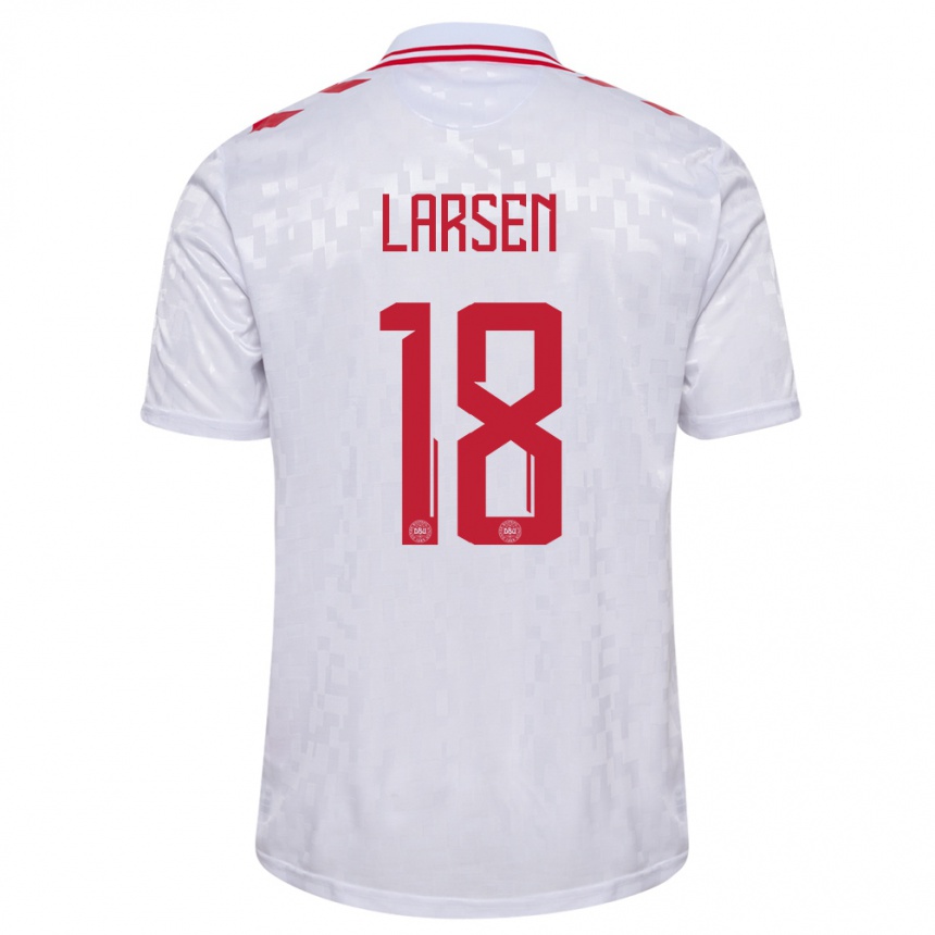 Men Football Denmark Lukas Larsen #18 White Away Jersey 24-26 T-Shirt Za