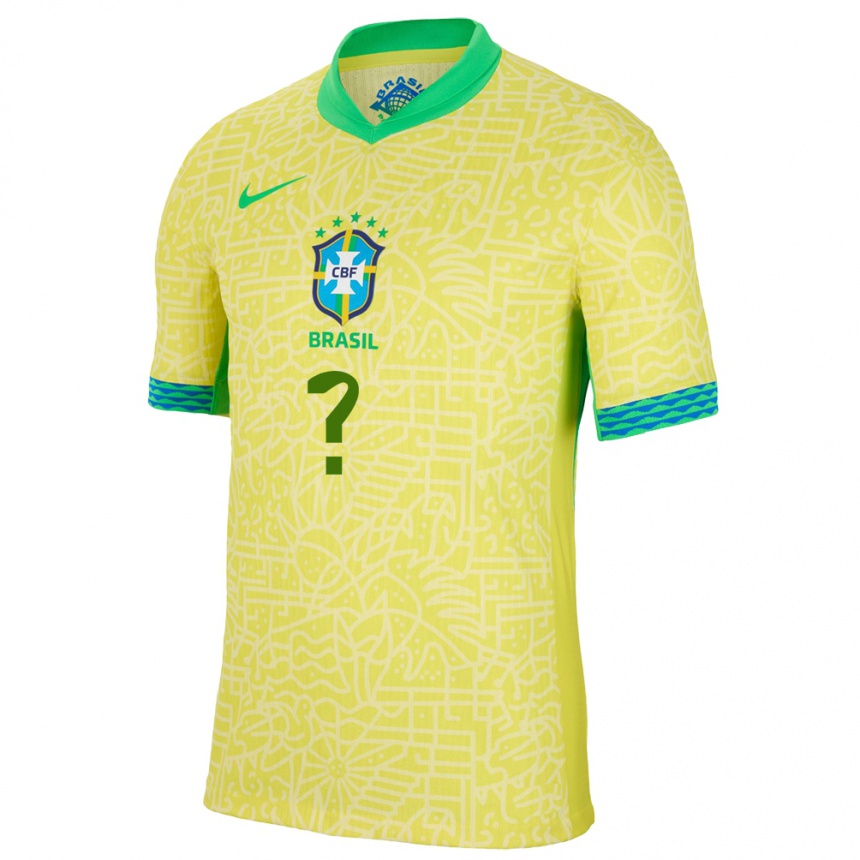 Women Football Brazil Your Name #0 Yellow Home Jersey 24-26 T-Shirt Za