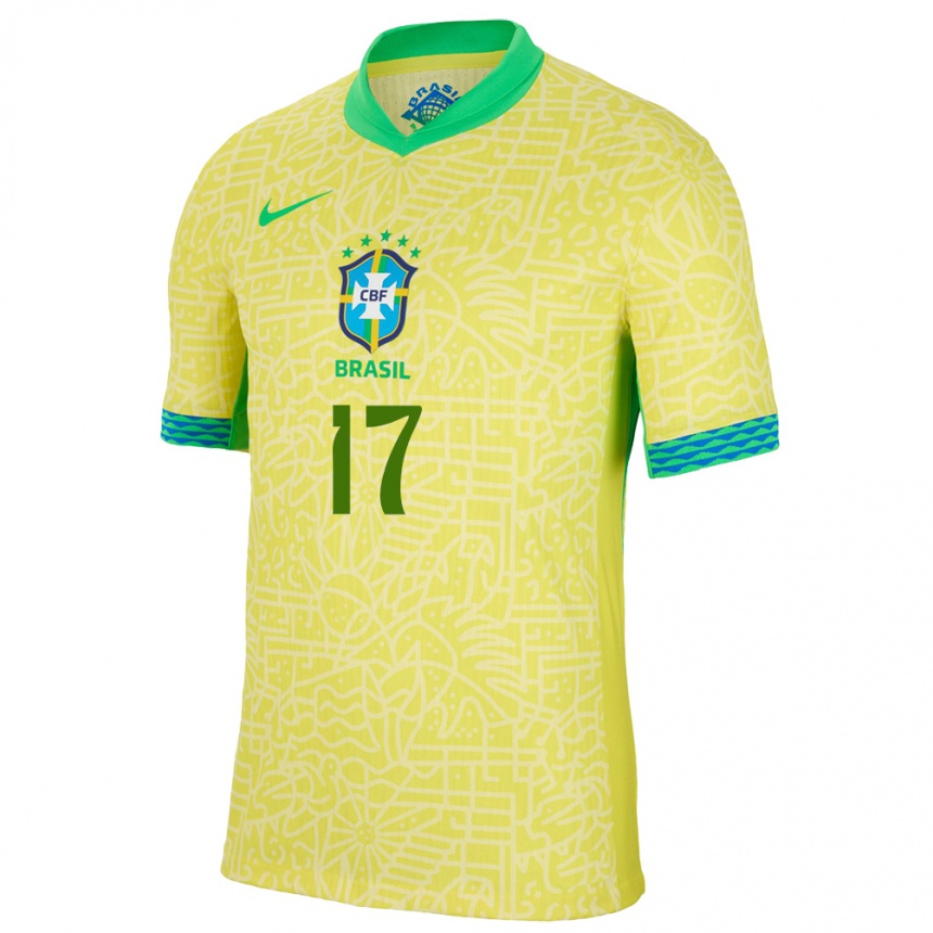 Women Football Brazil William Gomes #17 Yellow Home Jersey 24-26 T-Shirt Za