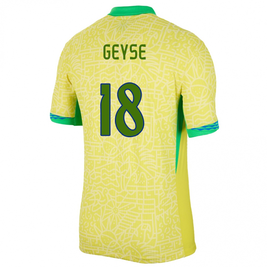 Women Football Brazil Geyse #18 Yellow Home Jersey 24-26 T-Shirt Za