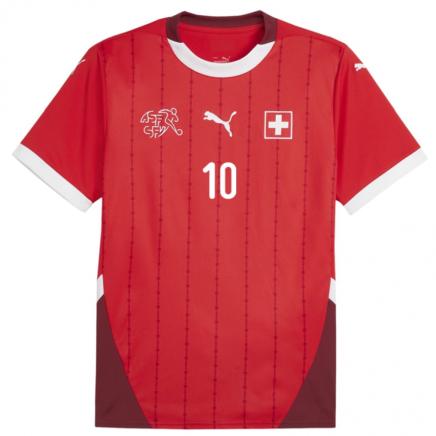 Women Football Switzerland Granit Xhaka #10 Red Home Jersey 24-26 T-Shirt Za